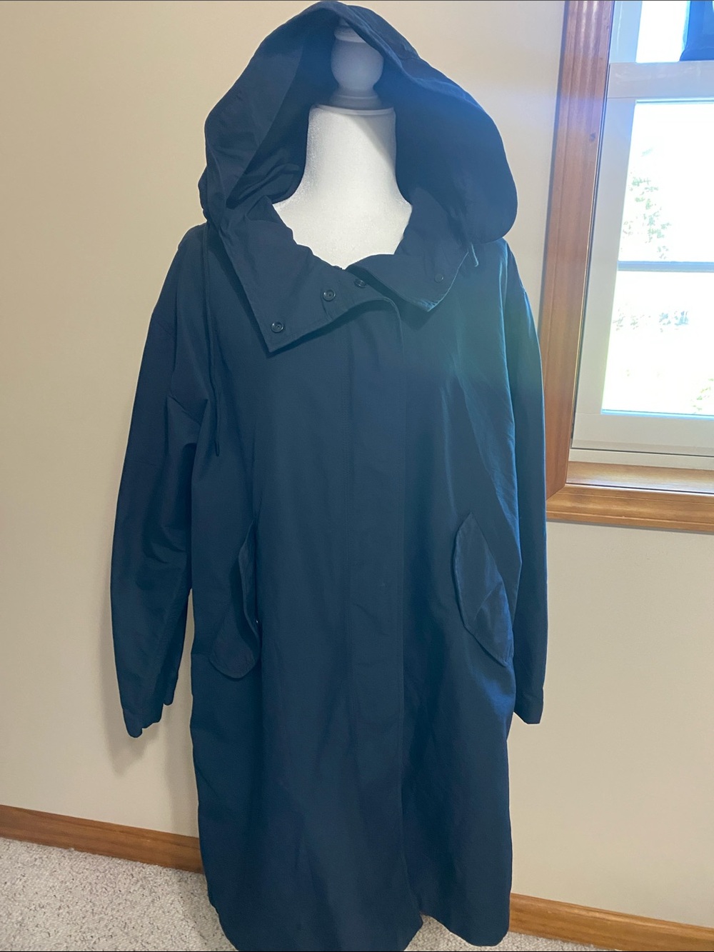 Everlane Navy Hooded Trench Coat